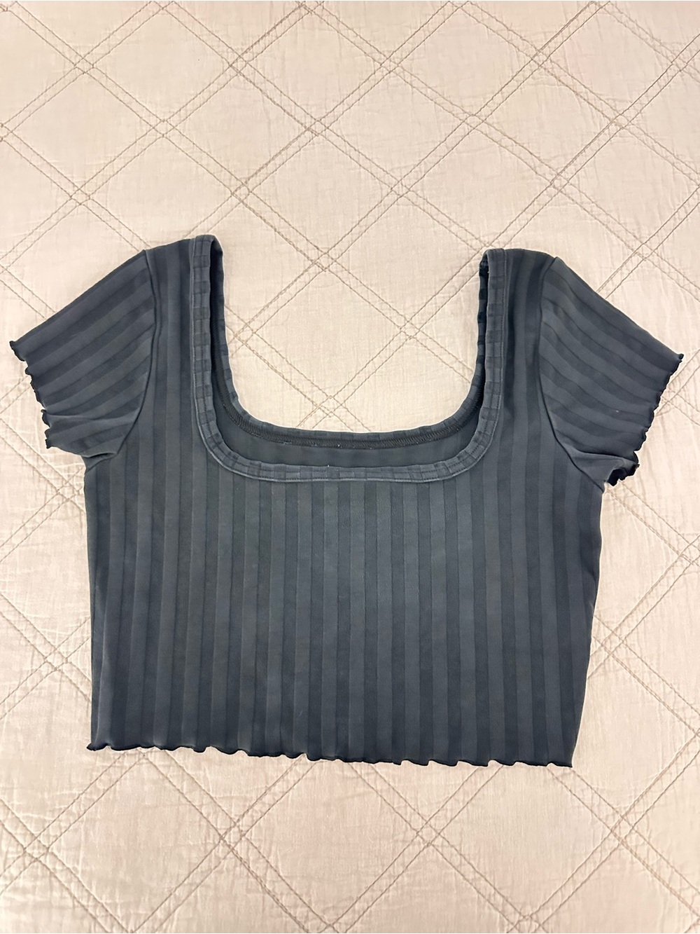 aerie Ribbed Square-Neck Crop Top in Charcoal Gray